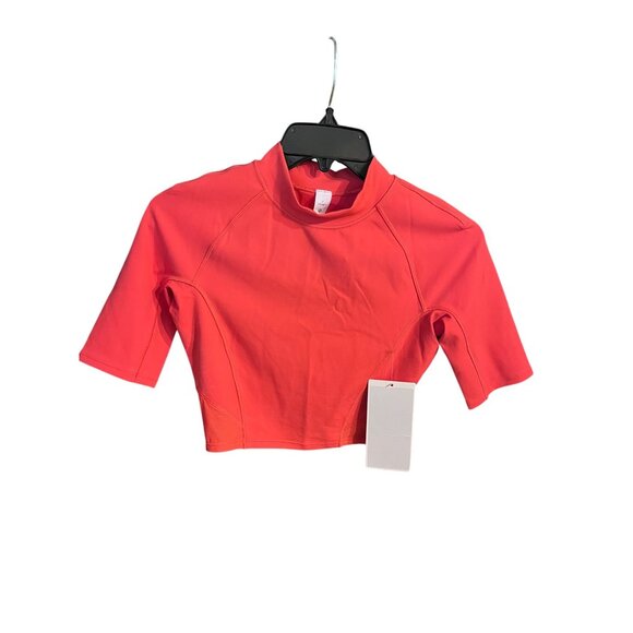 Lululemon Everlux & Mesh Cropped Short Sleeve Top Pink Punch Size 4 - Picture 2 of 5
